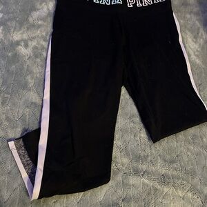 Pink brand: Black Capri Leggings with White Stripes 2016